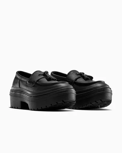 Chuck Taylor All Star Lugged Heel Loafer Platform Leather Black/Black/Black, Top and Side View
