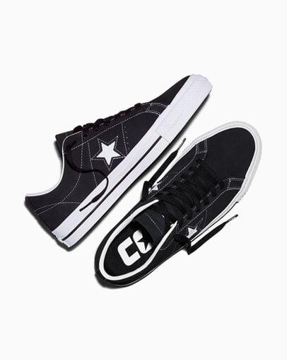 CONS One Star Pro Suede Black/Black/White, Angled View