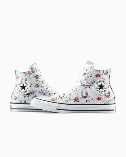 Chuck Taylor All Star Tattoos White/Black/Fire Drill, Detail Angle View