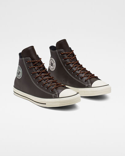 Tumbled Leather Chuck Taylor All Star Velvet Brown/Campfire Orange/E