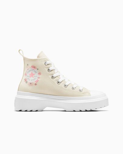 Chuck Taylor All Star Lugged Lift Platform Flowers Easy On Egret/White/Pink Phase, Outer Side View