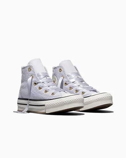 Chuck Taylor All Star Lift Platform Lace Almost Lavender/Gold, Top and Side View
