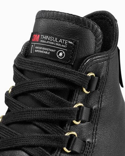 Chuck Taylor All Star Lugged Heel Platform Waterproof Leather Black/Black/Gold, Detail Angle View
