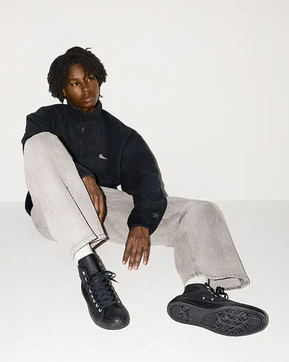 Chuck Taylor All Star Water-Repellent Leather Black/Black/Black, On Foot Shot 1