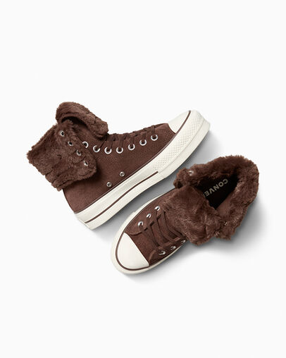 Chuck Taylor All Star Fold-Over Lift Platform XHi Faux Fur Totally Fudged/Totally Fudged, Angled View