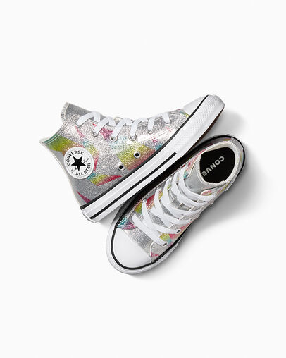 Chuck Taylor All Star Prism Glitter Pure Silver/Aqua Soul/White, Angled View
