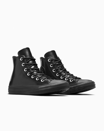 Chuck Taylor All Star Leather Black/Total Eclipse/Black, Top and Side View