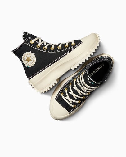 Run Star Hike Platform Crafted Stitching Black/Egret/Gold, Angled View