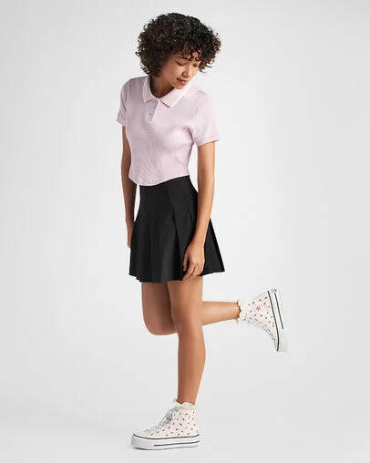 Chuck Taylor All Star Lift Platform Embroidered Strawberries Egret/Soft Red/White, On Foot Shot 1