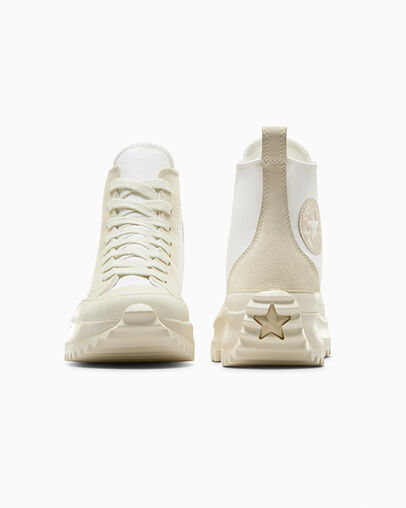 Run Star Hike Platform Canvas & Suede White/Vaporous Gray/Light Gold, Heel View