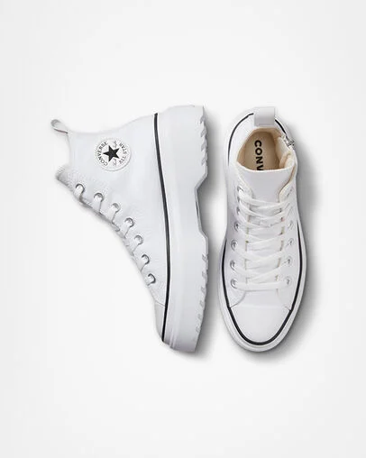 Chuck Taylor All Star Lugged Lift Platform Canvas White/White/Black, Top and Side View