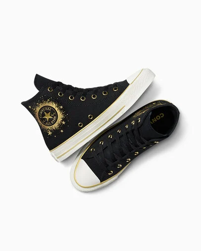 Chuck Taylor All Star Gold Metallic Black/Gold/White, Angled View