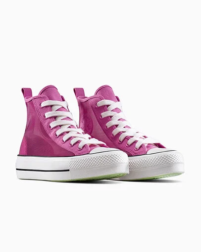 Chuck Taylor All Star Lift Platform Mesh Cactus Bud/Vintage White/Black, Top and Side View