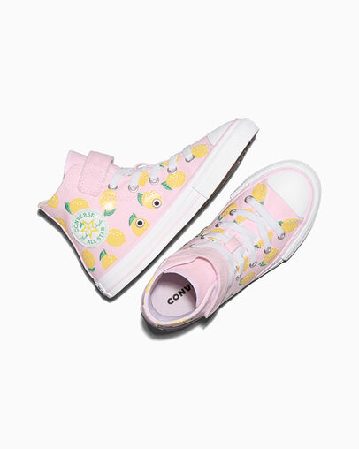 Chuck Taylor All Star Embroidered Citrus Easy On New Found Bloom Pink/Dandy Lion Yellow/White, Angled View