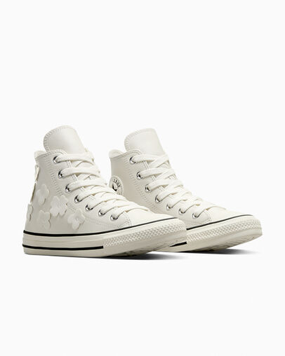 Chuck Taylor All Star Leather 3D Flowers Vintage White/Egret/Black, Top and Side View