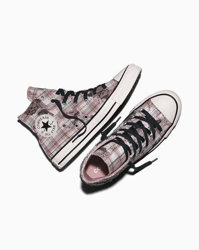 Chuck Taylor All Star Distressed Plaid Lace Petal Pit/Vintage White/Black, Angled View