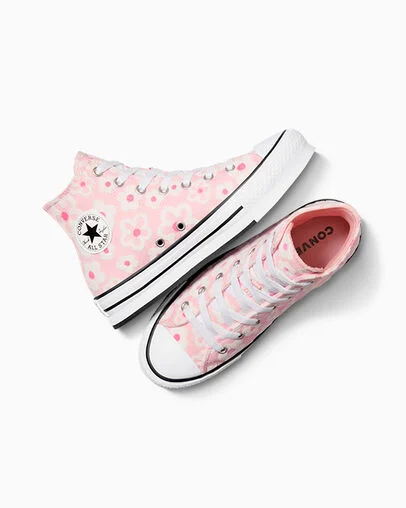 Chuck Taylor All Star Lift Platform Floral Chenille Donut Glaze/Oops Pink/White, Angled View