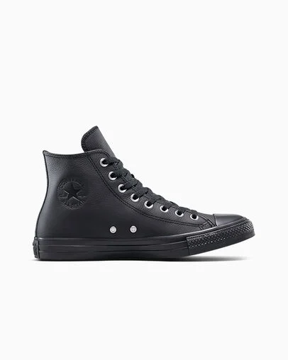 Chuck Taylor All Star Water-Repellent Leather Black/Black/Black, Outer Side View