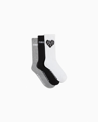 3-Pack Love Heart Socks Black/White, Front View