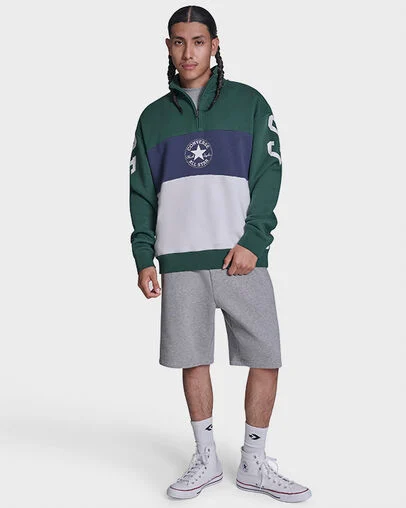 Retro Stripe Relaxed Quarter-Zip Sweatshirt Branch Out Green Multi, Full Body View