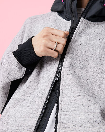 Mixed Media Full-Zip Hoodie Grey Marl