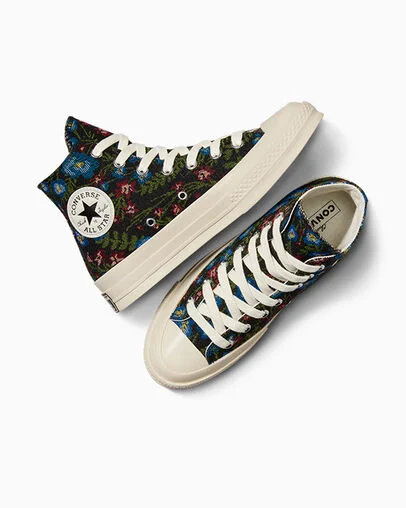 Chuck 70 Floral Tapestry Black/Natural Ivory/Egret, Angled View