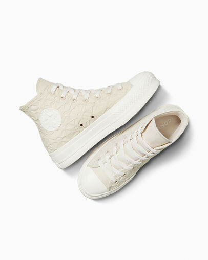 Chuck Taylor All Star Lift Platform Textured Material Light Dune/Egret/Egret, Angled View