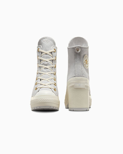 Chuck 70 De Luxe Heel Platform Crafted Stitching Fossilized Grey/Egret/Egret, Heel View
