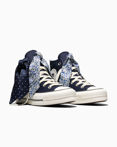 Chuck Taylor All Star Lift Platform Scarf Bow Obsidian Blue/Egret/No Shade Grey, Top and Side View