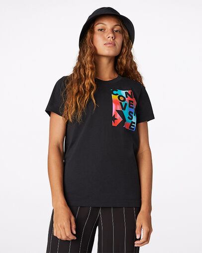 Rainbow Crew Neck Short Sleeve T-Shirt Converse Black, Front View