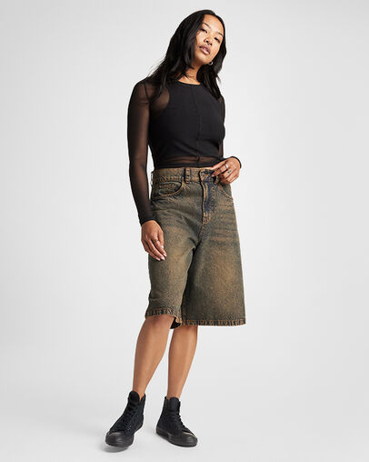 Sheer Mesh Long-Sleeve Top Converse Black, Full Body View