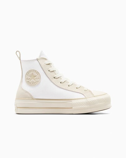 Chuck Taylor All Star Lift Platform Canvas & Suede White/Vaporous Gray/Light Gold, Outer Side View
