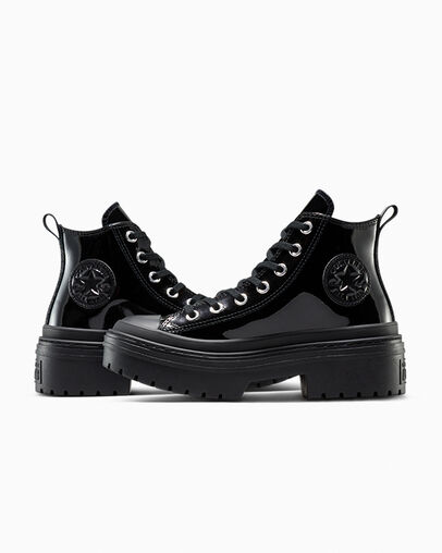 Chuck Taylor All Star Lugged Heel Platform Patent Leather Black/Black/Black, Detail Angle View
