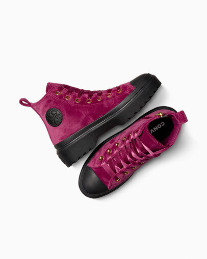 Chuck Taylor All Star Lugged Lift Platform Velvet Legend Berry/Black/Black, Angled View