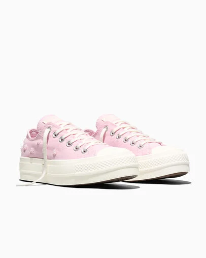 Chuck Taylor All Star Lift Platform Beads New Found Bloom Pink/Egret/Egret, Top and Side View