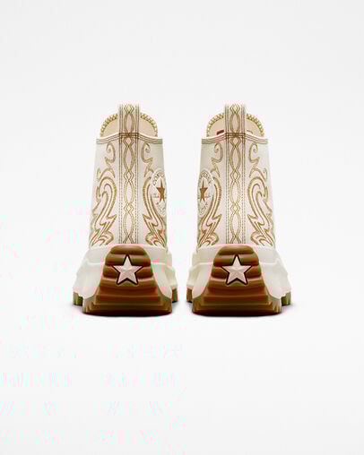 Run Star Hike Platform Western Embroidery Egret/Dark Soba/Gum Honey, Heel View