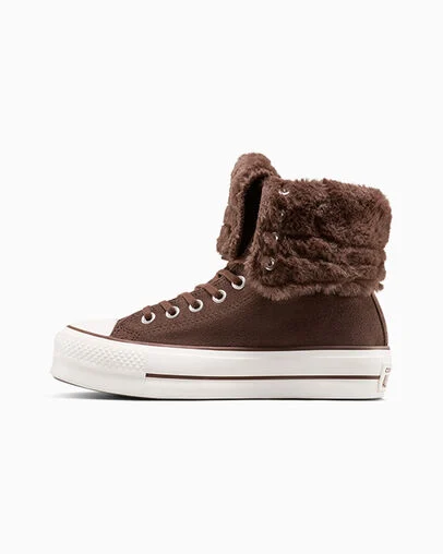 Chuck Taylor All Star Fold-Over Lift Platform XHi Faux Fur Totally Fudged/Totally Fudged, Inner Side View