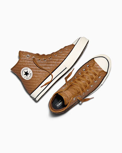 Chuck 70 Woven Leather Warm Tan/Egret/Black, Angled View