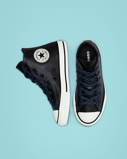 Tumbled Leather Chuck Taylor All Star Black/Hyper Royal/Egret