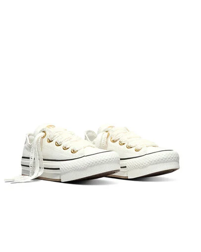 Chuck Taylor All Star EVA Lift Platform Lace Vintage White/Gold/Black, Top and Side View