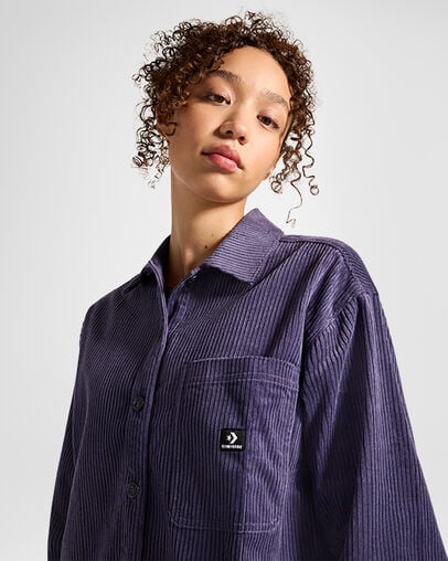 Corduroy Button Down Shirt Shadow Purple, Detail View