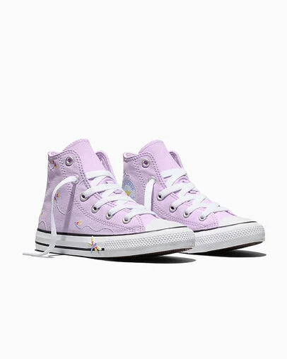 Chuck Taylor All Star Embroidered Dragonflies Lavender Latte/Very Peri/White, Top and Side View