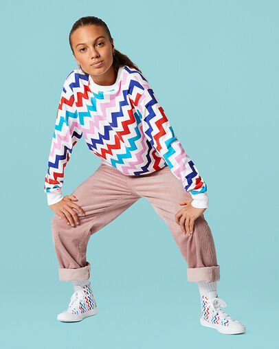 VLTG Crew Neck Pullover White Multi, Full Body View