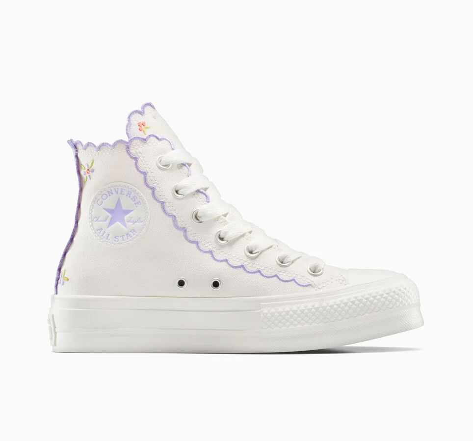 Chuck Taylor All Star Lift Platform Embroidered Flowers Vintage White/Violet Heat