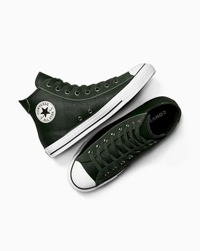 Chuck Taylor All Star Leather & Suede (Wide Width) Dense Canopy/Egret/Black, Angled View