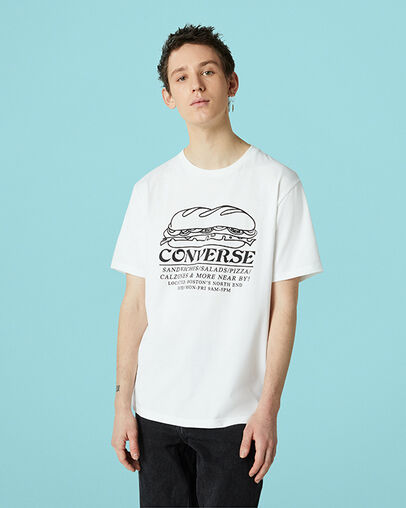 Sandwich Shop Crew Neck Short Sleeve T-Shirt White, Front View