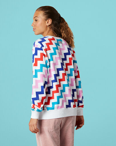 VLTG Crew Neck Pullover White Multi, Back View