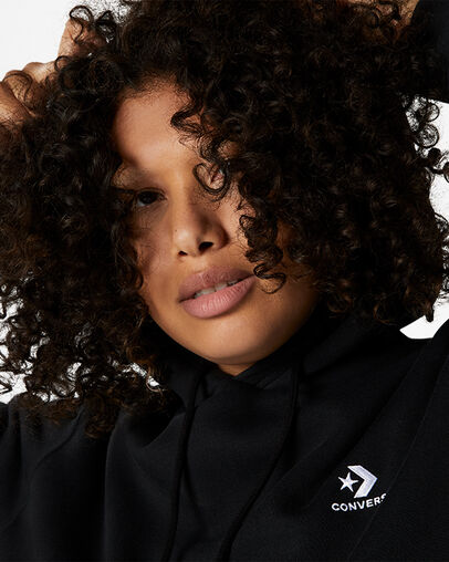 Converse Go-To Embroidered Star Chevron Standard-Fit Fleece Hoodie Converse Black, Detail View