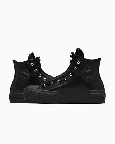 Chuck Taylor All Star Lift Platform Leather Black/Total Eclipse/Black, Detail Angle View