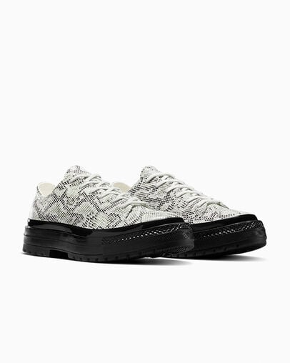 Chuck 70 National Suede Snake Print Barely Grey/Black/Barely Grey, Top and Side View